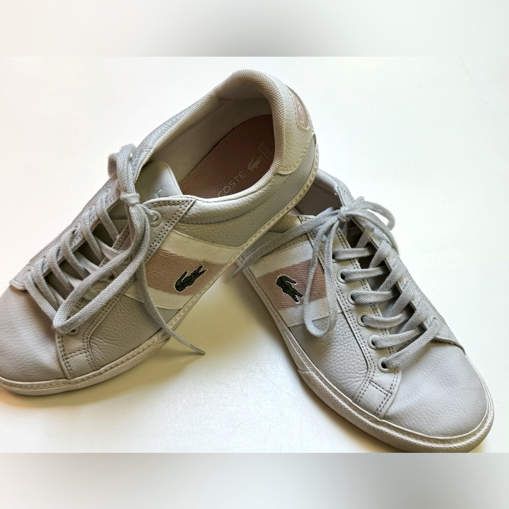 Izod Lacoste pale gray pink white alligator logo sneakers Sz 6
